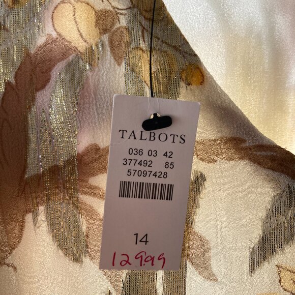 Talbots Midi Dress Womens 14 Gold Romantic Florals Flare Glitter Party Belted - Picture 5 of 16